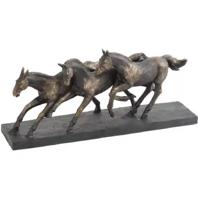 Antique Bronze Resin 3 Running Wild Horses Sculpture