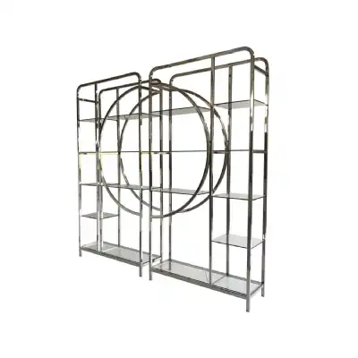 Pair of Large Art Deco Polished Steel Shelving Units