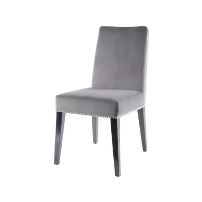 Smoked Pearl Grey Velvet Dining Chair Stud Detail