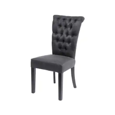 Dark Grey Fabric Button Back Dining Chair