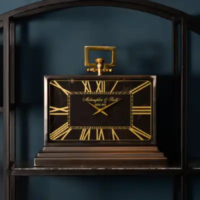 Medium Black and Gold Aluminium Carriage Mantel Clock