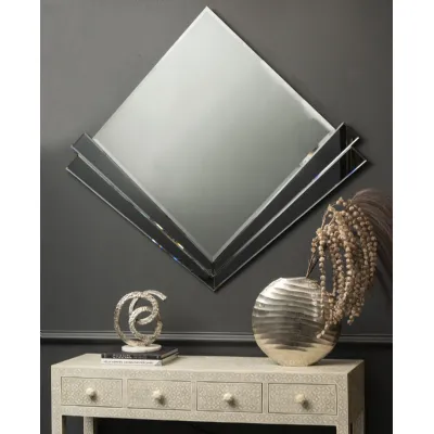 Grey Fan Motif Framed Diamond Shaped Wall Mirror