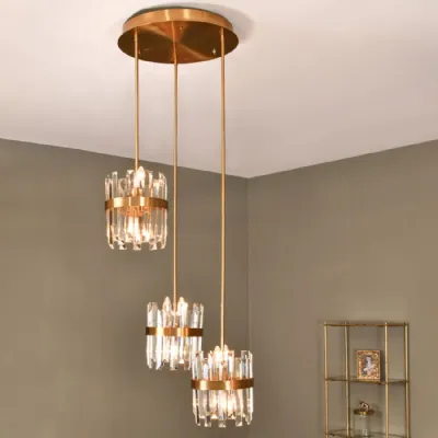 3 Art Deco Crystal Glass Pendant Ceiling 12 Lights