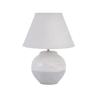 Small Grey Porcelain Table Lamp Round White Shade