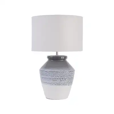 Grey and Blue Ceramic Table Lamp with White Shade
