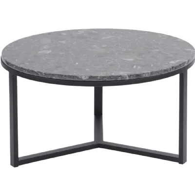Grey Marble Top Large Round Coffee Table Metal Frame