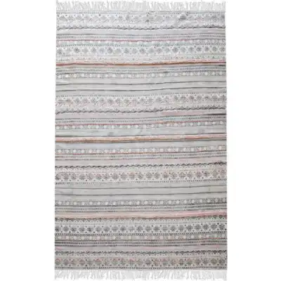 Hand Woven Pit Loom Grey And Blush Pattern Cotton Rug