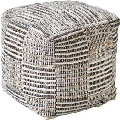 Kose Hand Woven Pit Loom Ivory And Natural Hemp Pouffe