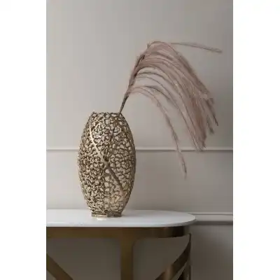 Tall Gold Finished Metal Decorative Coral Barrel Vase