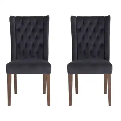 Pair of Dark Grey Velvet Button Back Dining Chairs