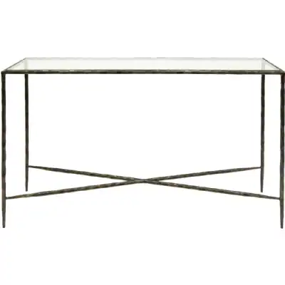 Dark Bronze Hand Forged Console Table Glass Top