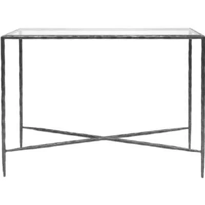 Patterdale Hand Forged Console Table Small 110x30cm Brushed Grey With Glass Top
