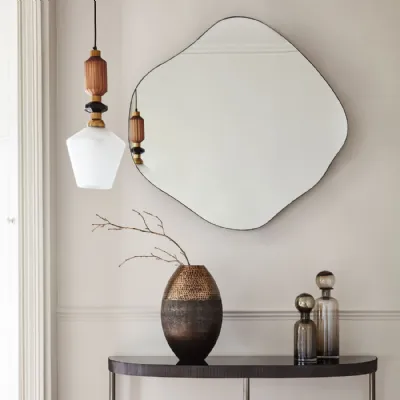 Large Irregular Metal Framed Wall Mirror Oak Wood Finish