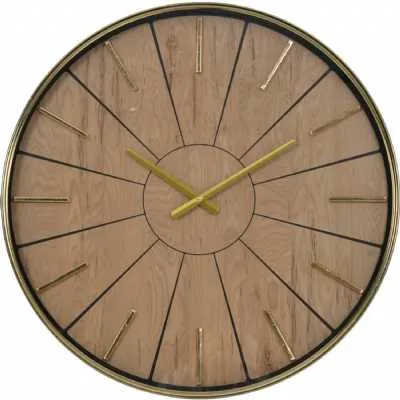 Riley 60cm Gold and Wood Effect Wall Clock