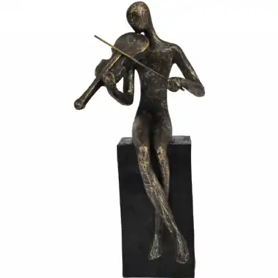 Antique Bronze Vanessa Violinist on Block Sculpture