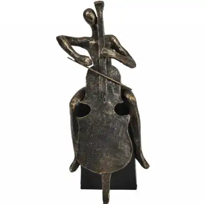 Antique Bronze Jackie Cellist on Block Sculpture