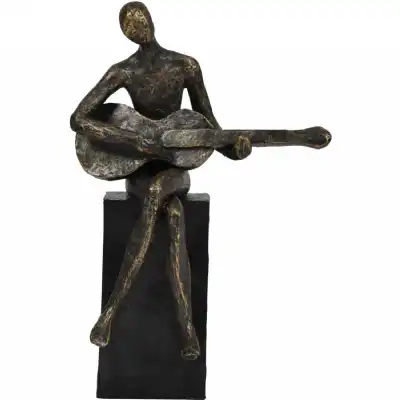 Antique Bronze Edward Guitarist on Block Sculpture