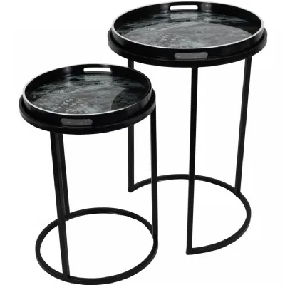Black Metal and Glass Swirl Nest of 2 Tray Top Tables