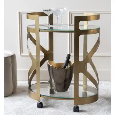 Satin Bronze Drinks Trolley with Glass Shelves