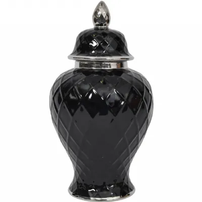 High Gloss Black and Silver Ceramic Ginger Jar 55cm Tall