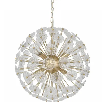 Gold Glass Round Starburst Chandelier Ceiling Light