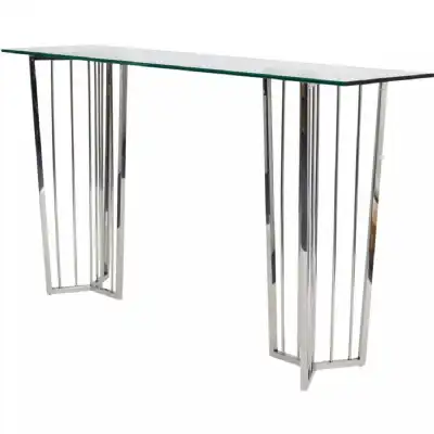 Stainless Steel Clear Glass Top Console Table