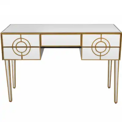Art Deco Gold Circles Mirrored Glass Dressing Table