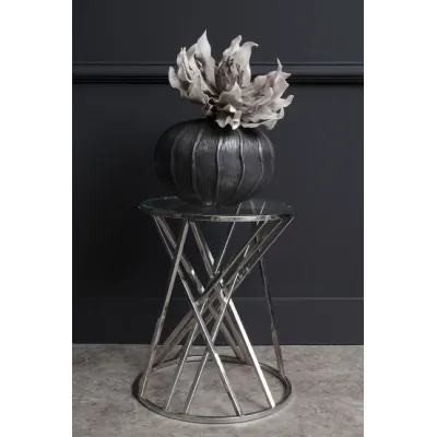 Nickel Finish Chrome Twist Round Side Table Glass Top