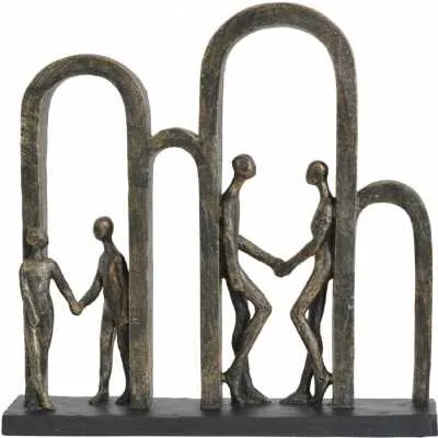 Antique Bronze Family In Arches Sculpture Large