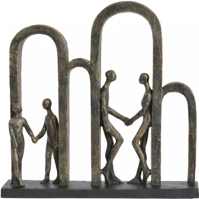 Large Antique Bronze Family In Arches Sculpture