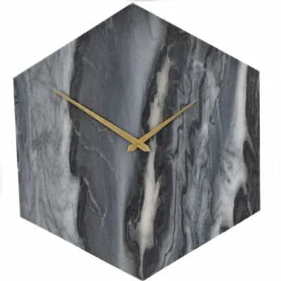 Hexagonal Natural Grey Marble Wall Clock