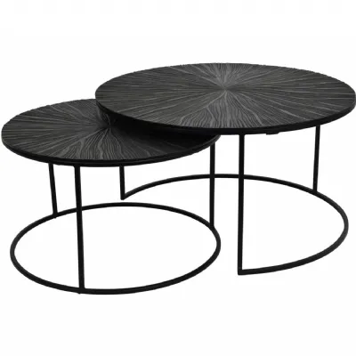 Rippled Black And Silver Metal Nest of 2 Coffee Tables