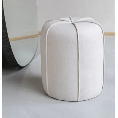 Oatmeal Fabric Upholstered Buttoned Stool with Piping