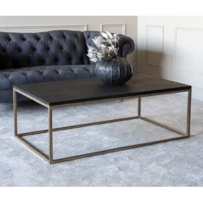Gold Iron Small Coffee Table Slate Marble Effect Top