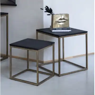 Slate Grey Marble Nest of 2 Tables Gold Metal Frame