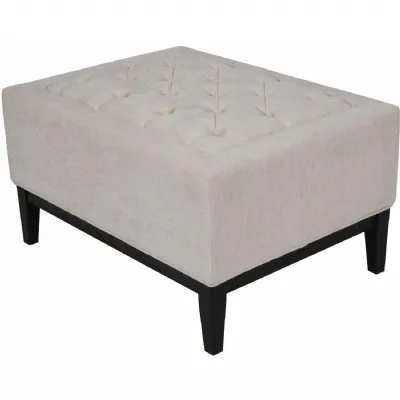 Theodore Buttoned Stool in Ivory Fabric