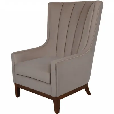 Taupe Velvet Fabric Occasional High Back Armchair