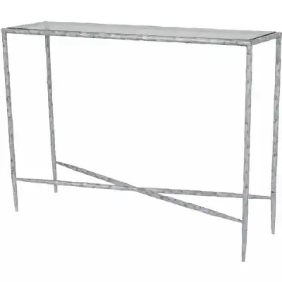 Chalk White Metal Console Table Glass Top