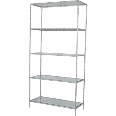 Chalk White Hammered Metal and Glass Shelving Display Unit