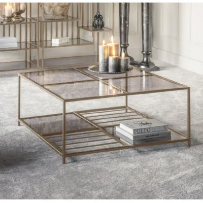 Gold Metal Square Coffee Table Brown Tinted Glass Top
