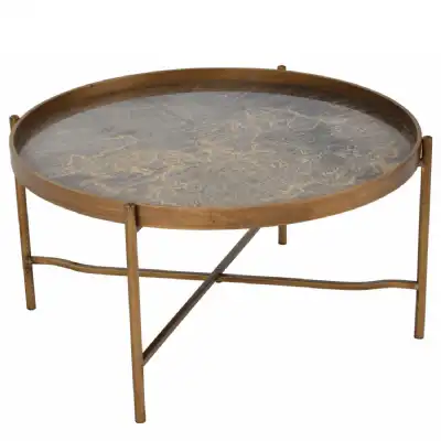 Antique Gold World Atlas Tray Top Round Coffee Table