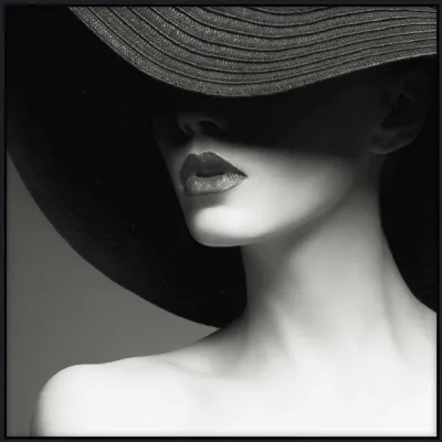 Black Square Lady in Hat Canvas Wall Art 100 x 100cm