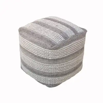 Hand Woven Ivory And Grey Wool and Cotton Pouffe