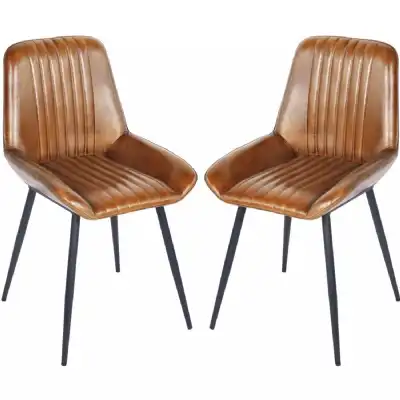 Pair of Pembroke Leather Dining Chairs in Cognac