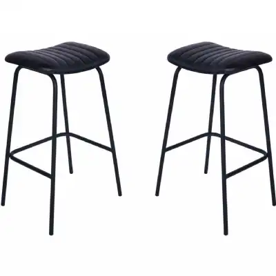Pair of Arthur Leather Bar Stools in Charcoal