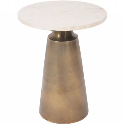Brass and Light Travertine Round Side Table 40cm Diameter