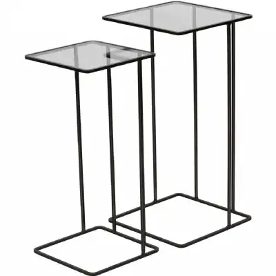 Linz Set of 2 Glass and Metal Side Tables