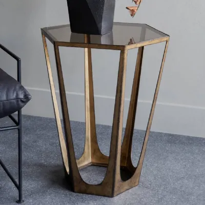 Dark Gold Hexagonal Smoked Glass Side Table