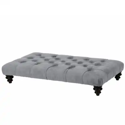 Buttoned Footstool In Aurora Pebble Blue With Dark Leg
