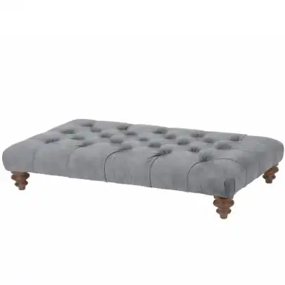 Buttoned Footstool Pebble Blue With Light Leg